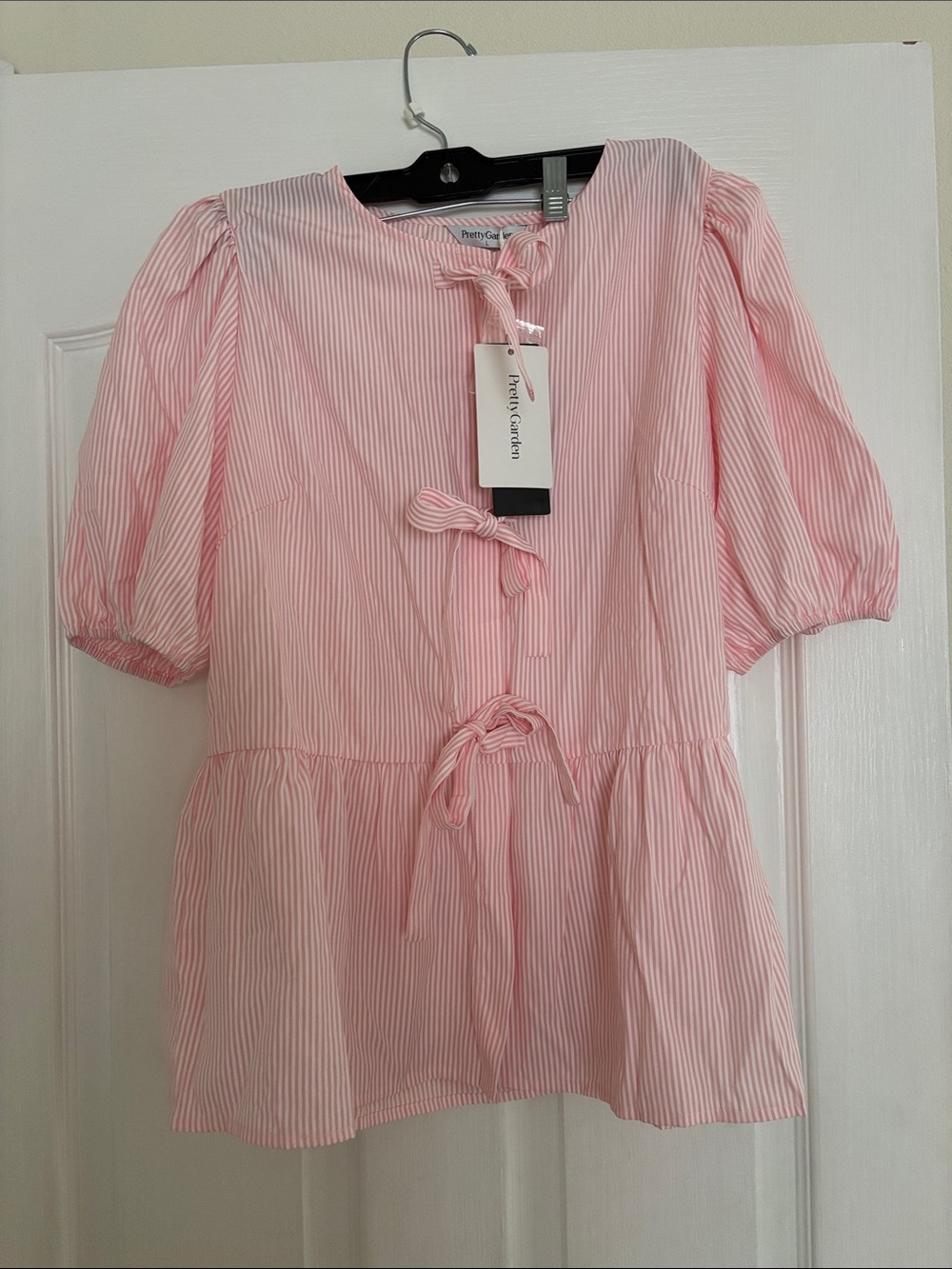 Pretty Garden Pink Striped Tie-Front Peplum Tunic